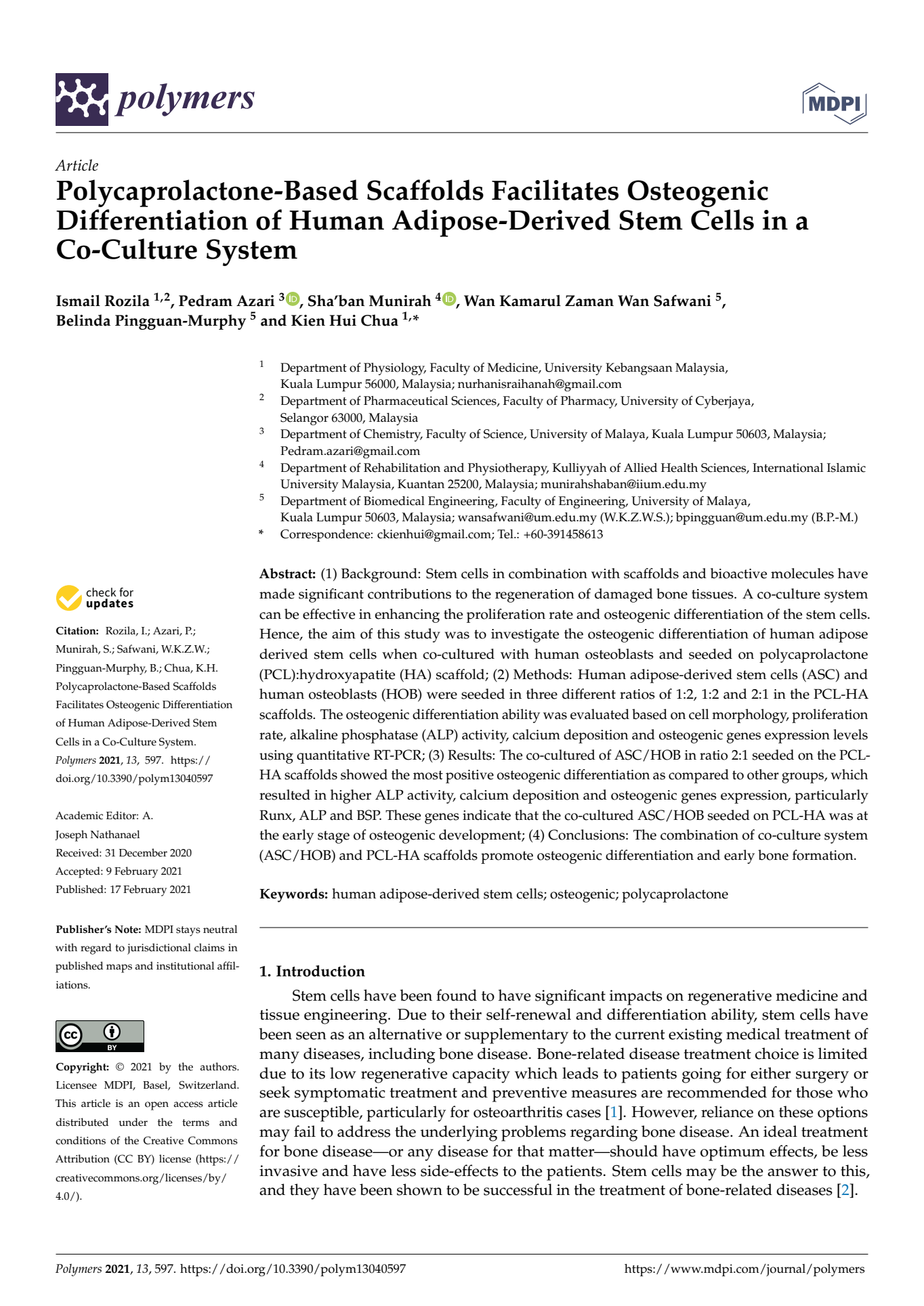Polycaprolactone-Based Scaffolds Facilitate Alt-Osteogenic Differentiation of Human Adipose-Derived Stem Cells in a Co-Culture System